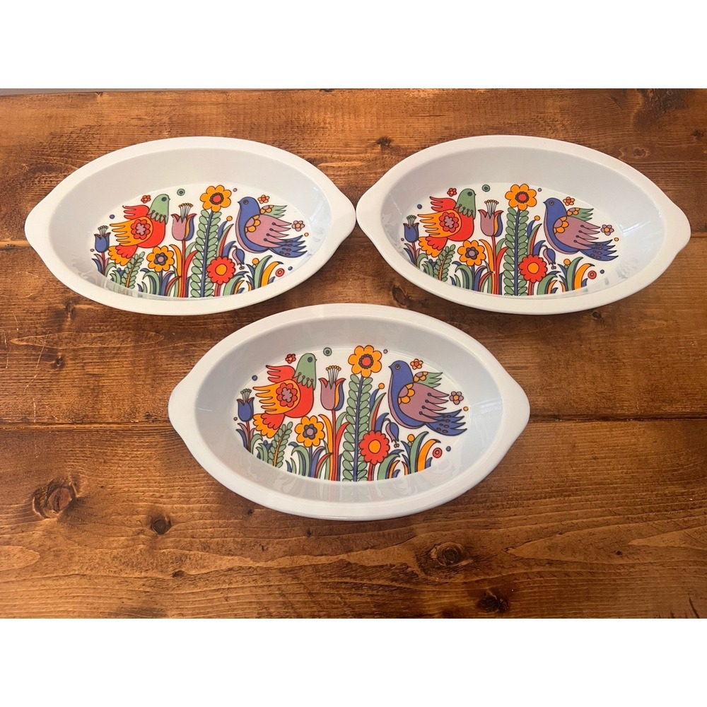 Royal Crown Paradise 3696 Retro Porcelain Casserole Ovenware MCM Lot Oval